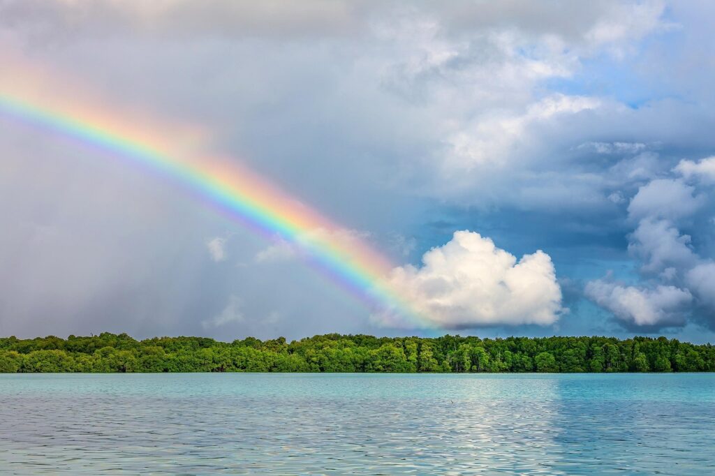 landscape, rainbow, tropical, atoll, nature background, lagoon, widi archipelago, beautiful nature, indonesia, nature, hd wallpapers, hd wallpaper, nature wallpaper